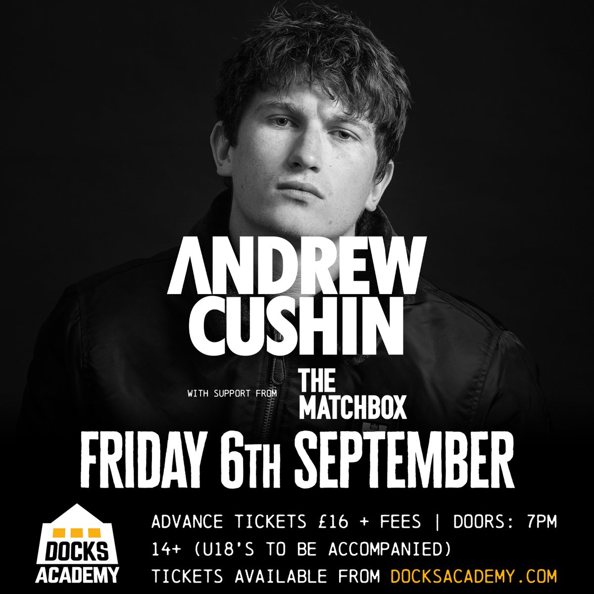 Docks Academy (@docksacademy) on Twitter photo ANDREW CUSHIN SHOW - LOW TICKET WARNING!
Geordie songwriter <a href="/AndrewCushin/">Andrew Cushin</a> makes his Docks Academy debut on Friday 6th September, and will be joined by Northern 4-piece <a href="/TheMatchboxBand/">The Matchbox</a> !
🎫Book Now - bit.ly/3xSk7K7 ANDREW CUSHIN SHOW - LOW TICKET WARNING!
Geordie songwriter <a href="/AndrewCushin/">Andrew Cushin</a> makes his Docks Academy debut on Friday 6th September, and will be joined by Northern 4-piece <a href="/TheMatchboxBand/">The Matchbox</a> !
🎫Book Now - bit.ly/3xSk7K7