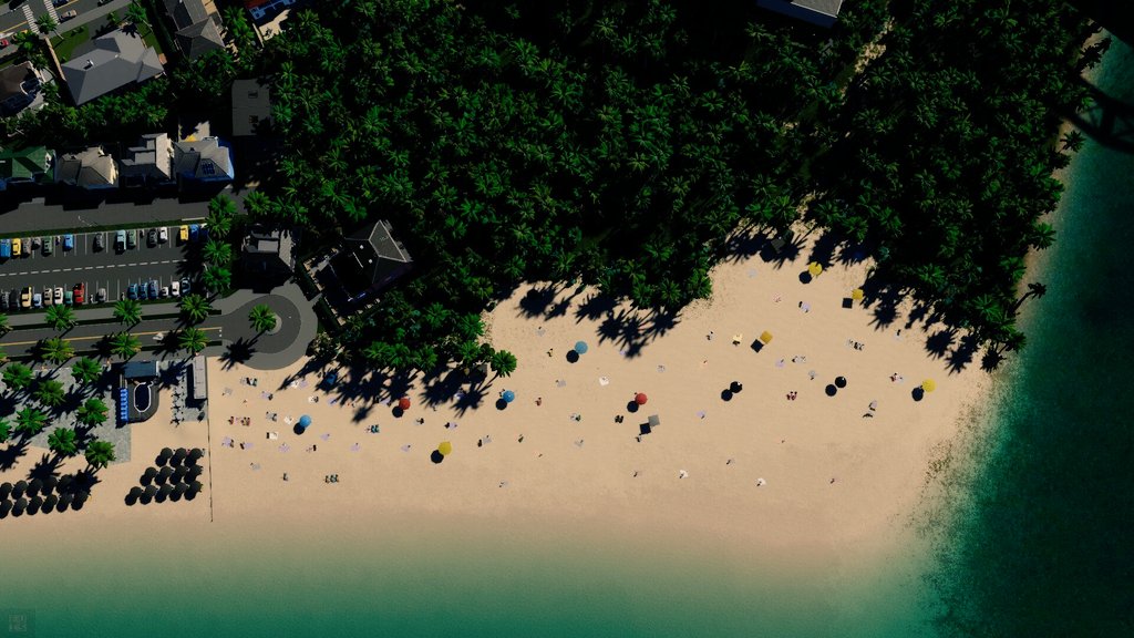 calex5000's tweet photo. My beach in #CitiesSkylines2 is done. 🏖️ I'm quite pleased with how it turned out. What do you think? 🌊☀️ @ColossalOrder @CitiesSkylines https://t.co/mWBQVcW8J9