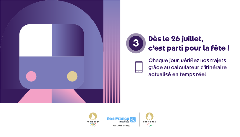 📣 Les Jeux de <a href="/Paris2024/">Paris 2024</a> débutent la semaine prochaine 🎉

Découvrez dès maintenant l’app Transport Public Paris 2024 !

C'est le coéquipier idéal pour tous vos déplacements :

➡ Anticipation de vos #trajets.

➡ Mise en favoris des sites de #Paris2024.

➡ Achat du Passe Paris