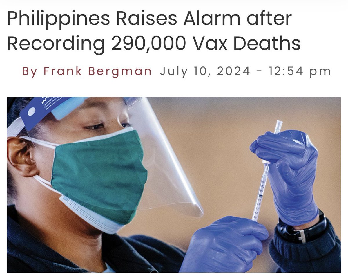 toobaffled's tweet photo. If only they showed the REAL Numbers 👇

Government officials in the Philippines are raising the alarm after the nation has now recorded a staggering 290,000 deaths linked to Covid mRNA shots.
Unlike other countries around the world, Filipino lawmakers are now sounding the alarm about the crisis and the government has launched a full investigation into the deaths.
Notably, lawmakers have become alarmed that excess deaths surged among the public after they received Covid mRNA injections.

https://t.co/6vw3CvL568