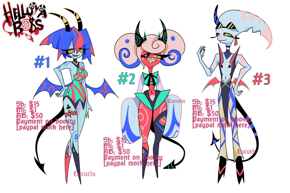 cucurixAdopts's tweet image. Neon demons adoptable
Dm me for bid/more info

#hazbinHotel #HelluvaBoss
#helluvabossAdoptable
#hazbinhotelAdoptable
#adoptables #adopt #adoptable