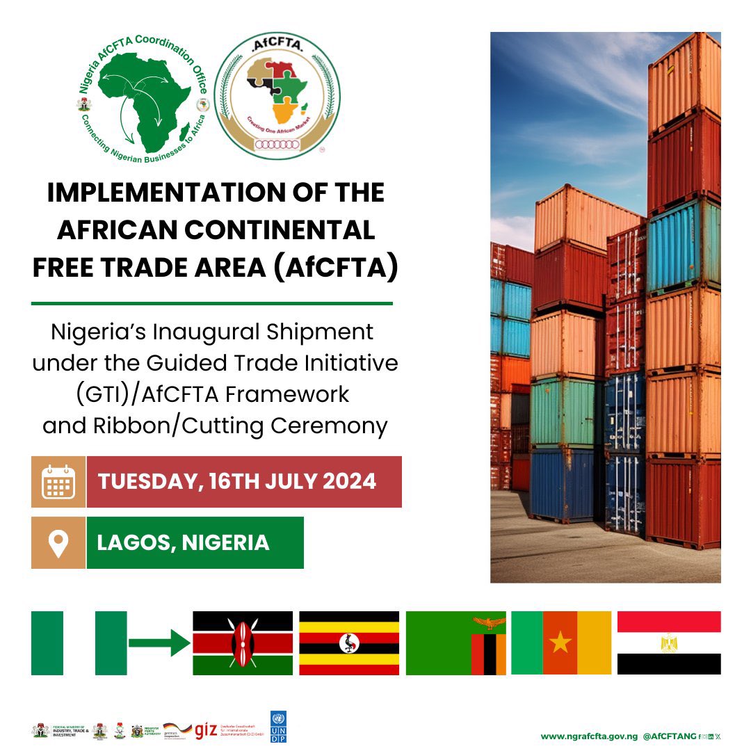 UNDPNigeria's tweet photo. We are excited to support @NigeriaGov in launching the first batch of trading under the #AfCFTA Guided Trade Initiative. This milestone highlights Nigeria's key role in regional economic integration &amp; our commitment to sustainable development and shared prosperity across Africa. https://t.co/g6qnuJppQb