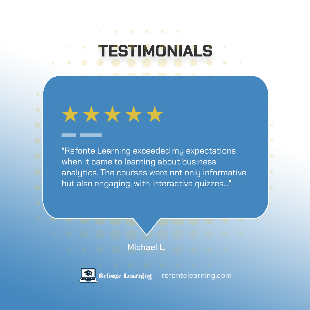 RefonteLearning's tweet image. We love hearing from our amazing community. 🌟
Your feedback helps us continue to provide exceptional service.
Thank you for sharing your positive experience with us!
🌐 refontelearning.com
#refontelearning #learnonline