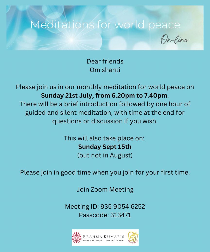 Join Zoom Meeting
buff.ly/3WlTZ11

Meeting ID: 935 9054 6252
Passcode: 313471

#meditation #spirituality #PeaceForTheWorld