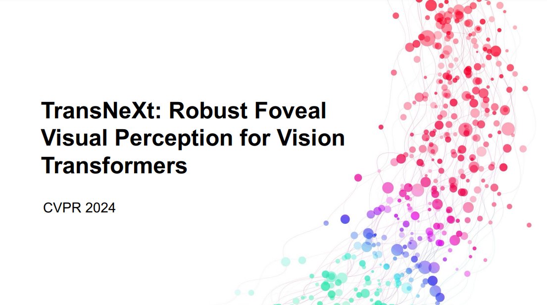 nablas_inc's tweet photo. 社内勉強会の資料「TransNeXt: Robust Foveal Visual Perception for Vision Transformers」を公開！

人間の視覚に似た視覚的モデリング手法である大域性と局所性を併せ持つ注意機構を導入したビジョントランスフォーマーアーキテクチャTransNeXtについて紹介しています。
https://t.co/l3I9DDH1g3