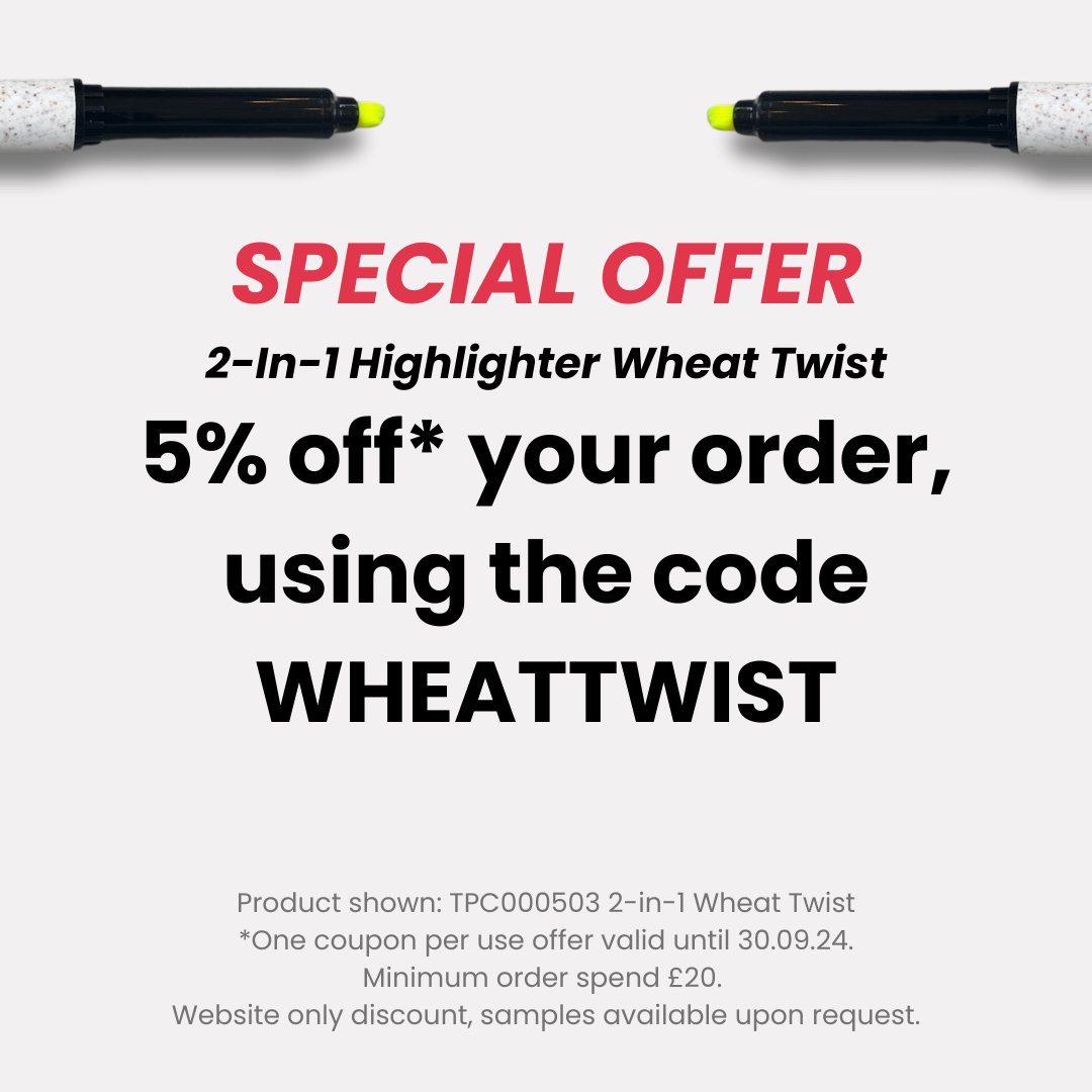 Identity Merchandise (@identitymer) on Twitter photo OFFER! The Wheat Twist 2-in-1 Highlighter is currently 5% off on our site, use code WHEATTWIST @ checkout in order to claim your discount. Want a FREE sample? Get in contact with us at:
info@identitymerchandise.co.uk
0114 262 0408
#merchandise #identitymerchandise #offer #promo OFFER! The Wheat Twist 2-in-1 Highlighter is currently 5% off on our site, use code WHEATTWIST @ checkout in order to claim your discount. Want a FREE sample? Get in contact with us at:
info@identitymerchandise.co.uk
0114 262 0408
#merchandise #identitymerchandise #offer #promo