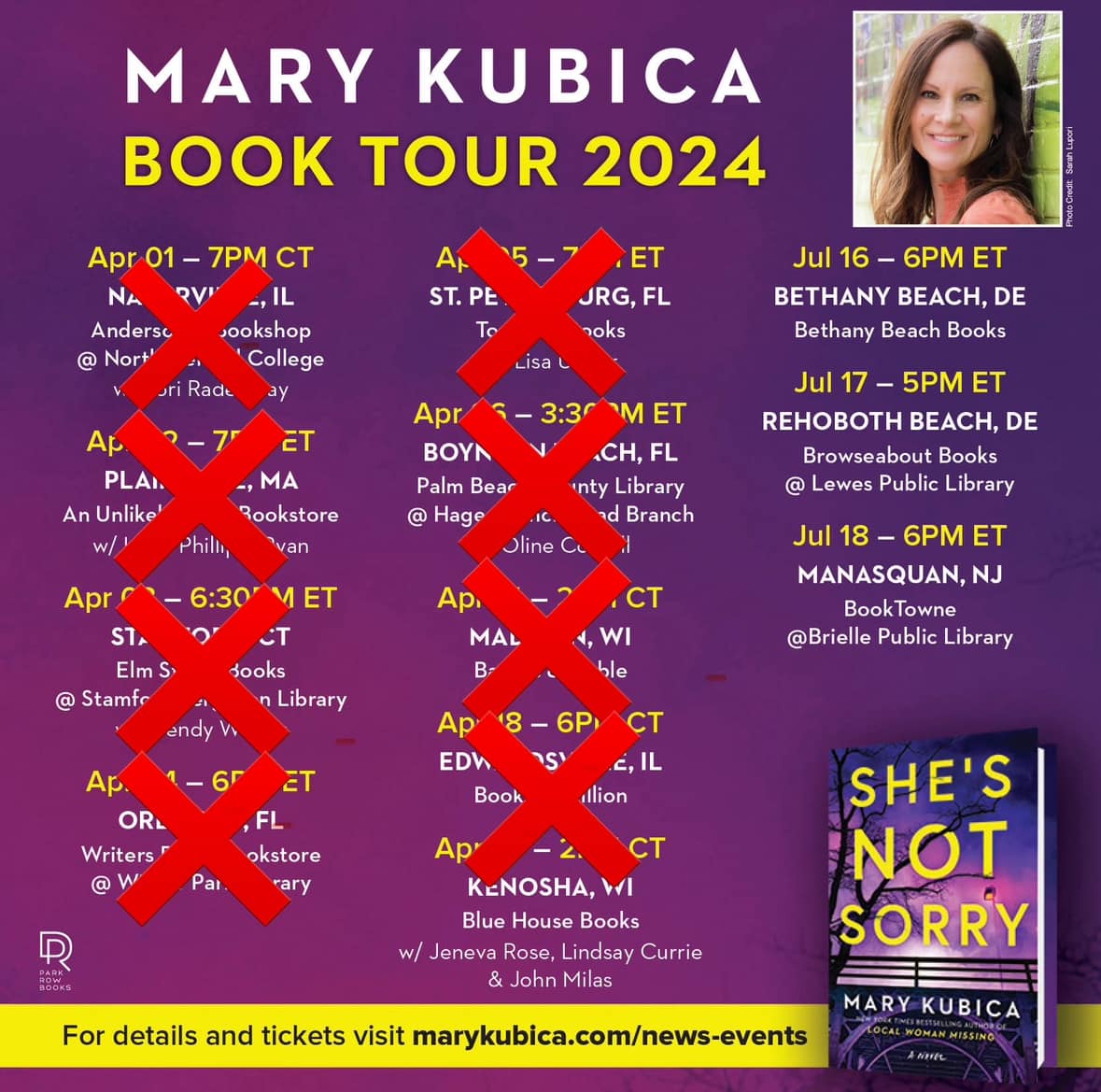 Jersey and Delaware shore friends: be sure to catch my author pal @marykubica on tour discussing her amazing novel, SHE'S NOT SORRY, @bethanybeachbooks today (July 16), @browseaboutbooks tomorrow (July 17) and @booktowne on Thursday!  <a href="/parkrowbooks/">Park Row Books</a>