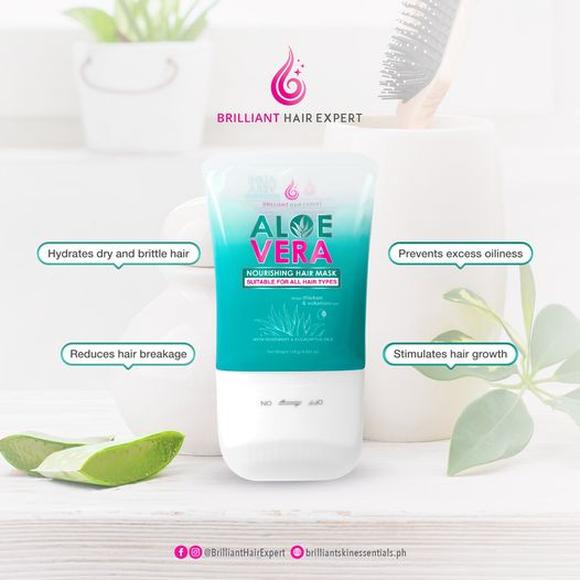 Hydrates dry and brittle hair with Aloe Vera Nourishing Hair Mask, as it blends with moisturizing ingredients to reduce hair breakage for stronger and more resilient strands. ✨

Avail yours now for only PHP 275.00 SRP! 🛒

#BrilliantHairExpert 💧 
#BrilliantSkinEssentials 💎