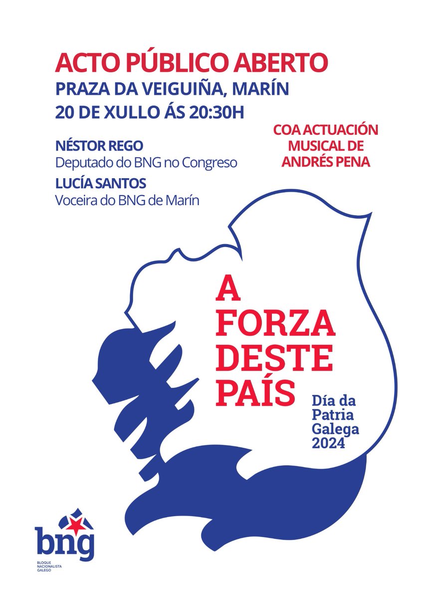 MarinBng's tweet photo. #Marín I 𝗗𝗶́𝗮 𝗱𝗮 𝗣𝗮𝘁𝗿𝗶𝗮 𝗚𝗮𝗹𝗲𝗴𝗮❤️

Achégase o Día da Patria e dende o BNG de Marín quixemos facer un acto que homenaxee este día‼️

Terá lugar o 𝘀𝗮́𝗯𝗮𝗱𝗼 𝟮𝟬 𝗱𝗲 𝘅𝘂𝗹𝗹𝗼 𝗮́𝘀 𝟮𝟬:𝟯𝟬𝗵 𝗻𝗮 𝗣𝗿𝗮𝘇𝗮 𝗱𝗮 𝗩𝗲𝗶𝗴𝘂𝗶𝗻̃𝗮 (onde l local do BNG) https://t.co/zHISTOg95n