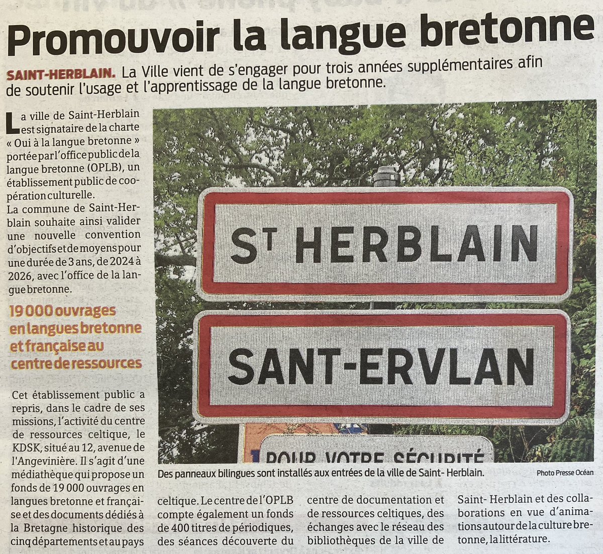 #SaintHerblain / #SantErvlan 
"Promouvoir la langue bretonne"

[Presse Océan — 15/07/24]
•
#BZHG #BroNaoned #Brezhoneg #LoireAtlantique #Breton #Nantes #LangueBretonne #Naoned
