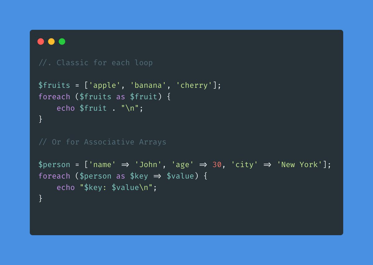 web20uni's tweet image. Here&apos;s a couple of ways to loop through arrays in #PHP. 

Read the full article for a breakdown of even more ways web20university.com/posts/loop-thr…

#phploops #phpdev #webdevelopment #learntocode