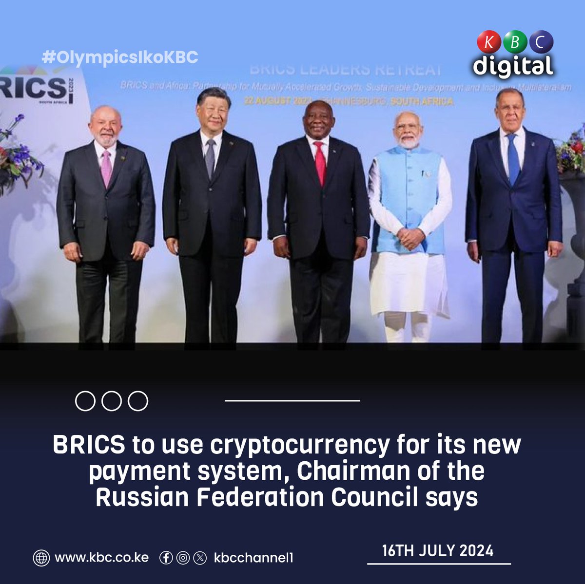 BRICS to use cryptocurrency for its new payment system, Chairman of the  Russian Federation Council says. #OlympicsIkoKBC ^RO