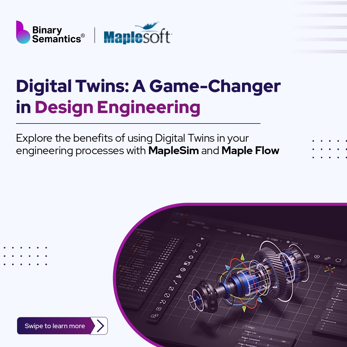 BinarySemantic's tweet image. Harness the simplicity of MapleSim and Maple Flow to build cutting-edge Digital Twins:
🔧 Streamline Development
✂️ Cut Prototype Costs
📈 Enhance Performance
Build your Digital Twin with Maple: rb.gy/7ayxzi
#DigitalTwins #MapleSim #MapleFlow #DesignEngineering