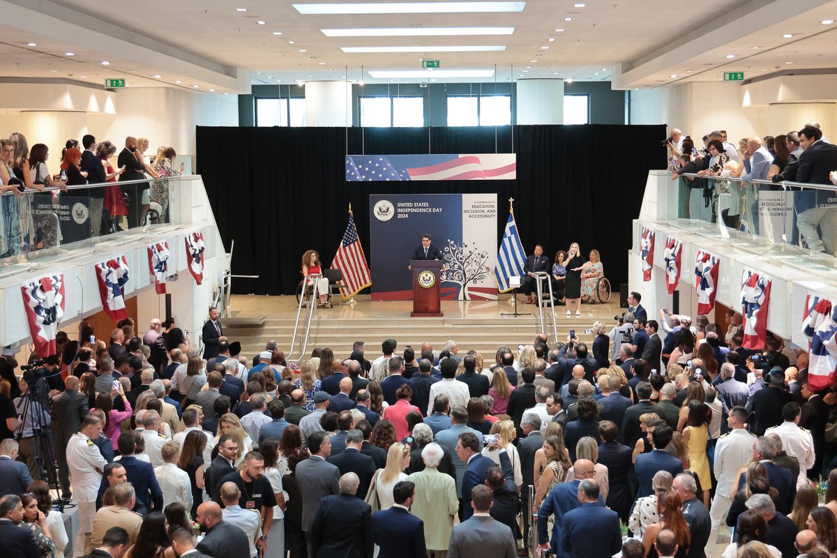 USEmbassyAthens's tweet image. Yesterday, we celebrated the 248th anniversary of U.S. independence. It was a day of honoring our past and committing to education, inclusivity, and accessibility for all people. #TogetherForInclusion Ambassador Tsunis&apos;s full remarks are available here: rb.gy/pvh4ja