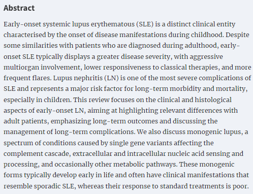 CKJsocial's tweet photo. Early-onset lupus nephritis

https://t.co/EF89rbtzaK

This Review focuses on the clinical &amp; histological aspects of early-onset LN aiming at highlighting relevant differences with adult patients emphasizing long-term outcomes &amp; discussing the management of long-term complications https://t.co/cxhJ153jXf
