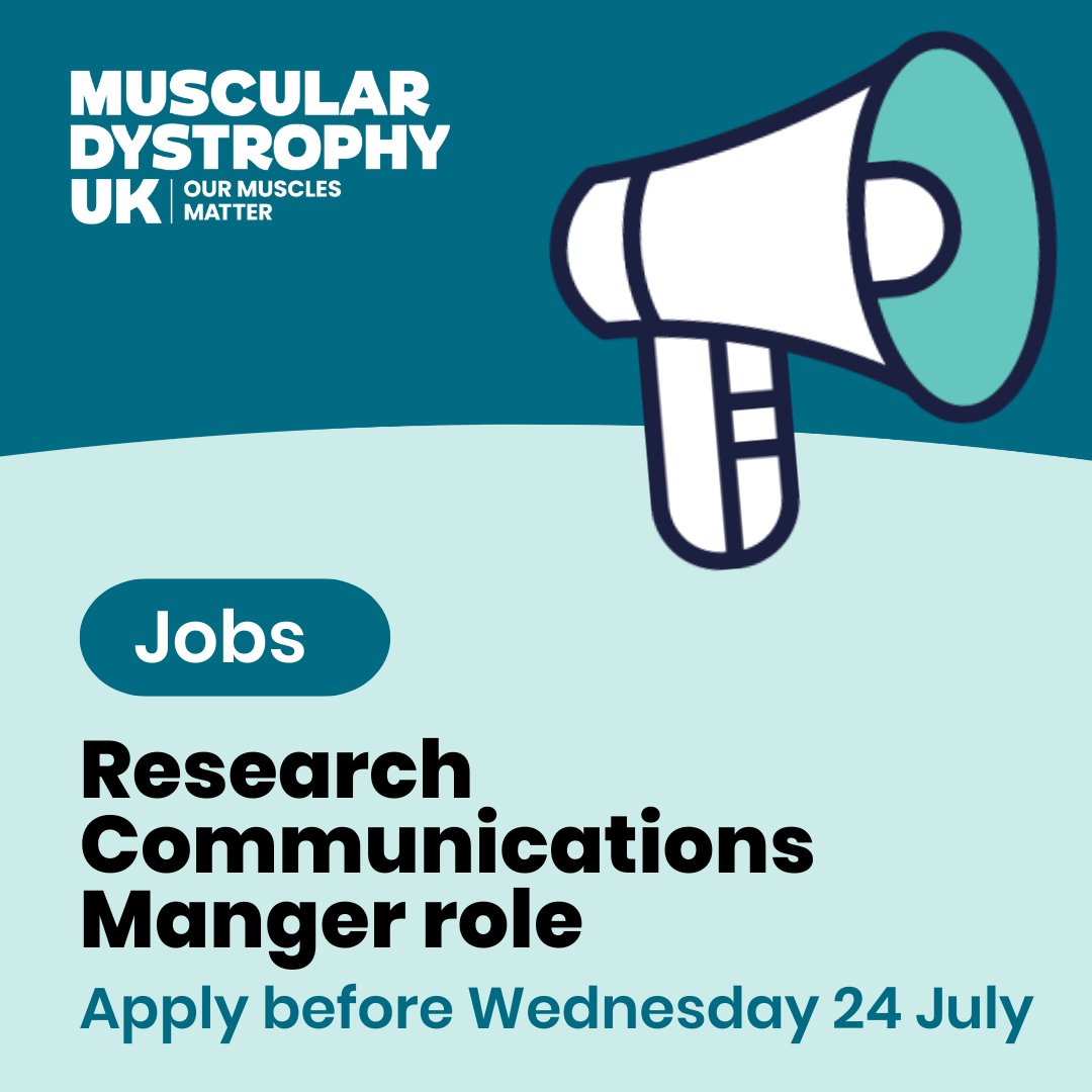 🚀 We're hiring!

Are you passionate about scientific research and effective communication? We're looking for a dynamic  Research Communications Manager to join our dedicated team.

Apply by Wednesday 24 July: musculardystrophyuk.org/about-us/work-…

#CharityJob #ResearchJob #Recruiting