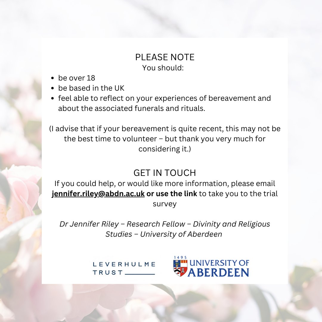 Dr Jennifer Riley (@jennieariley1) on Twitter photo One last pre-hols push on my pilot survey - if you can fill it out or share it (*especially* those in NI / Wales) I'd be ✨delighted ✨ <a href="/LeverhulmeTrust/">The Leverhulme Trust</a> <a href="/cendeathsociety/">Centre for Death and Society</a> <a href="/asds_death/">ASDS</a> @BSASocrelSG
tinyurl.com/4k5tjthz
(It'll be interviews next - v excited! Watch this space) One last pre-hols push on my pilot survey - if you can fill it out or share it (*especially* those in NI / Wales) I'd be ✨delighted ✨ <a href="/LeverhulmeTrust/">The Leverhulme Trust</a> <a href="/cendeathsociety/">Centre for Death and Society</a> <a href="/asds_death/">ASDS</a> @BSASocrelSG
tinyurl.com/4k5tjthz
(It'll be interviews next - v excited! Watch this space)