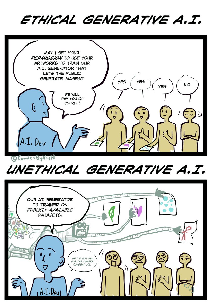 ComicsByVieN's tweet image. English version.

Had to draw this to help people who don’t get the ethical issues understand better.

Feel free to translate this to your language.

#CreateDontScrape