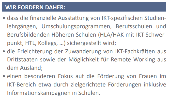 ISPA_at's tweet photo. Auf Österreich umgerechnet bedeutet das: Wir müssen 200.000 IKT-Fachkräfte bis 2030 ausbilden!

Das ist eine der Top-10-Forderungen an die kommende Bundesregierung in unserem Positionspapier.

Neugierig? Unten gibt's den Link dazu ⬇️ https://t.co/jBUUXfjBpy