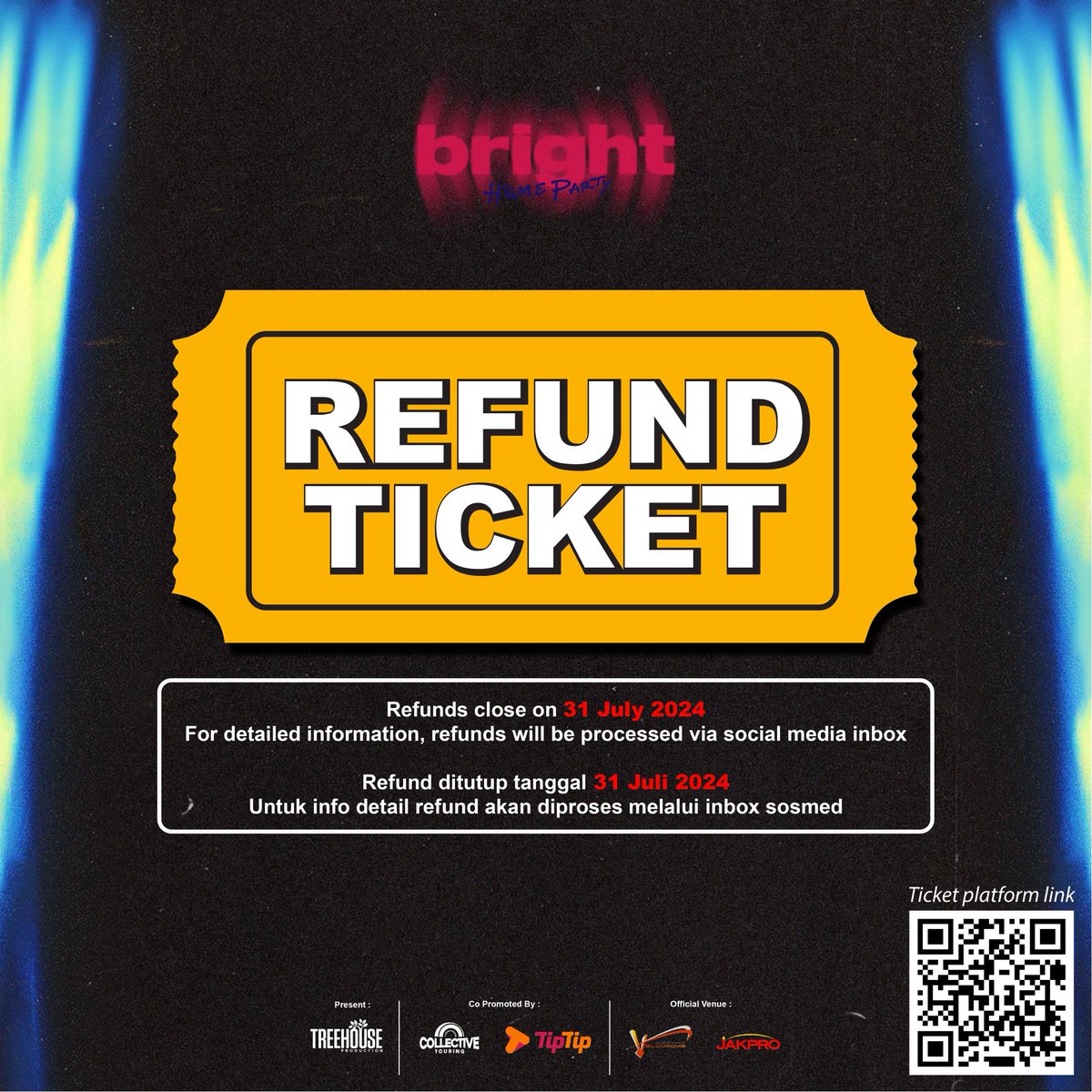 Treehouse_PI's tweet image. Hi! 
Untuk batas pengajuan refund dapat dilakukan sampai tanggal 31 July 2024 ya 😊
Dan kami ingatkan kembali tentunya bahwa tiket masih dapat dibeli melalui @tiptip_id