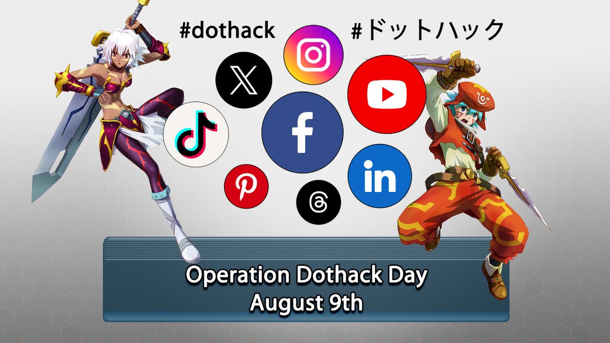 dothacknetwork's tweet image. Dothack Day August 9th is coming soon and we need your help make it trend and make "Operation Dothack Day" a reality. Tag @bnei876 @bandainamcous on August 9th in your timezone or schedule a post now so a post by you is automatically set. Use hash tags #dothack #ドットハック