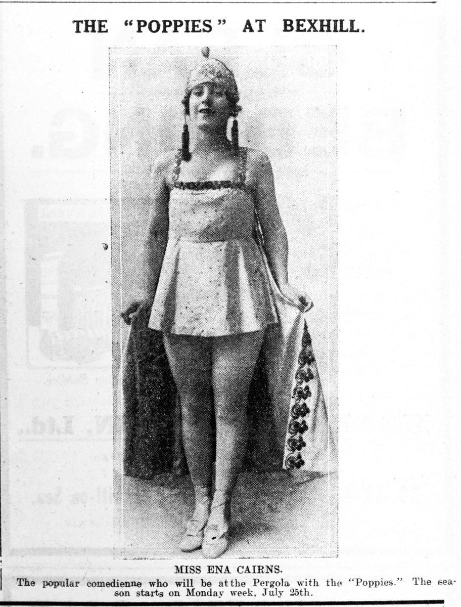 bexhillmuseum's tweet photo. The "Poppies" At Bexhill.
Miss Ena Cairns.
The Popular comedienne who will be at the Pergola with the "Poppies." The season starts on Monday week, July 25th." @BexhillObs 16.7.1921. #Bexhill #Sussex #Seaside #Summer #Entertainment #History #1920s #ConcertParty https://t.co/tR1hwmHIor