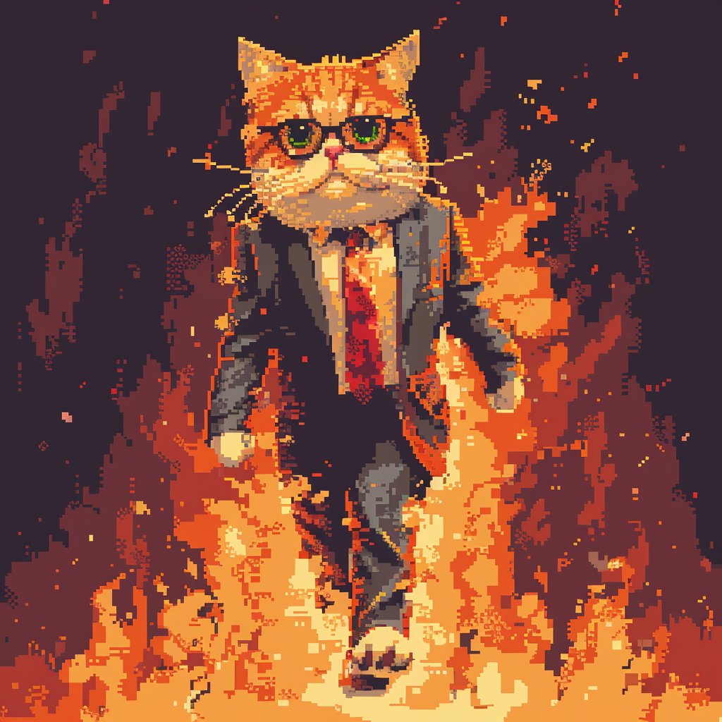 <a href="/elonmusk/">Elon Musk</a> Layoff Cat emerging from the raging flames, unbroken and fierce! 🐱🔥🔥🔥
