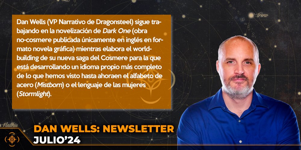 Cosmere_es's tweet photo. Dan Wells comenta que está desarrollando el worldbuilding de su saga del Cosmere, y que además incluirá un lenguaje propio!
#cosmere #darkone #worldbuilding https://t.co/QPlMqbI5tQ