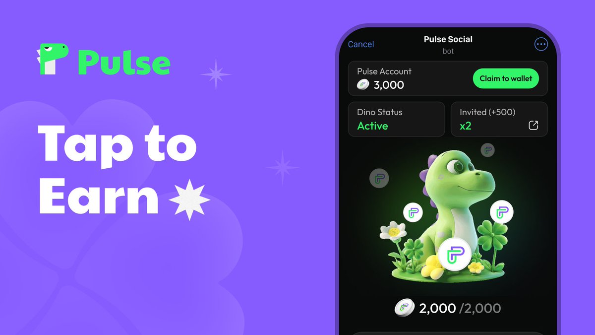 PulseSocialFi's tweet photo. 🧵5/ 💤 Wake your Sleepy Dino 🦖 in MiniApp and Tap to earn $PULSE. Engage, invite, and earn in the most delightful way! https://t.co/CpCj71BQNS
#PulseDino #FunToEarn #TapToEarn https://t.co/Q6VSdKF2jS