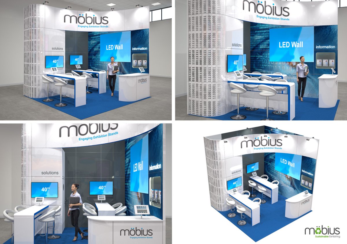 Stand out from the crowd with this 4m x 4m möbius exhibition stand solution. Storage, meeting spaces and a large LED wall will create the perfect environment to engage with your customers. Contact us now for more info. #exhibition #design #installation bit.ly/3J45wie