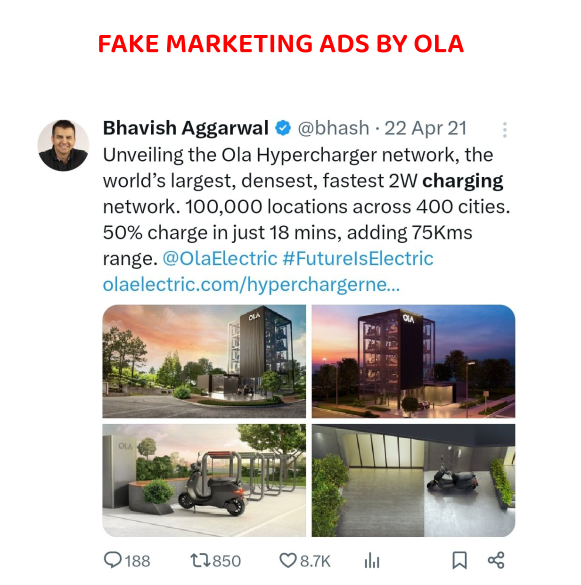 OlaElectrick's tweet photo. We caught and reported the fake marketing ads by the CEO of @OlaElectric 

But instead of making his promises to the customers he blocked us...

What will be call an Indian (@bhash) who keep on making false promises to their customers... 😜

#OLAElectric #CustomerServiceFail https://t.co/4y3EVQwTwP