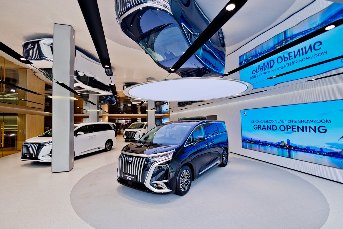BYD_AsiaPacific's tweet photo. On July 14th, we celebrated the grand opening of the first DENZA store in Cambodia, located in the central business district of Phnom Penh, marking the first DENZA store opened overseas! 🇰🇭✨  

Following the launch, a special delivery ceremony marked the opening day for the first batch of left-hand drive DENZA cars, with 7 proud owners receiving their highly anticipated DENZA D9 vehicles.   

Join us in celebrating this milestone and welcoming DENZA to Cambodia! 

#BYD #BYDAPAC #DENZA #BYDCambodia