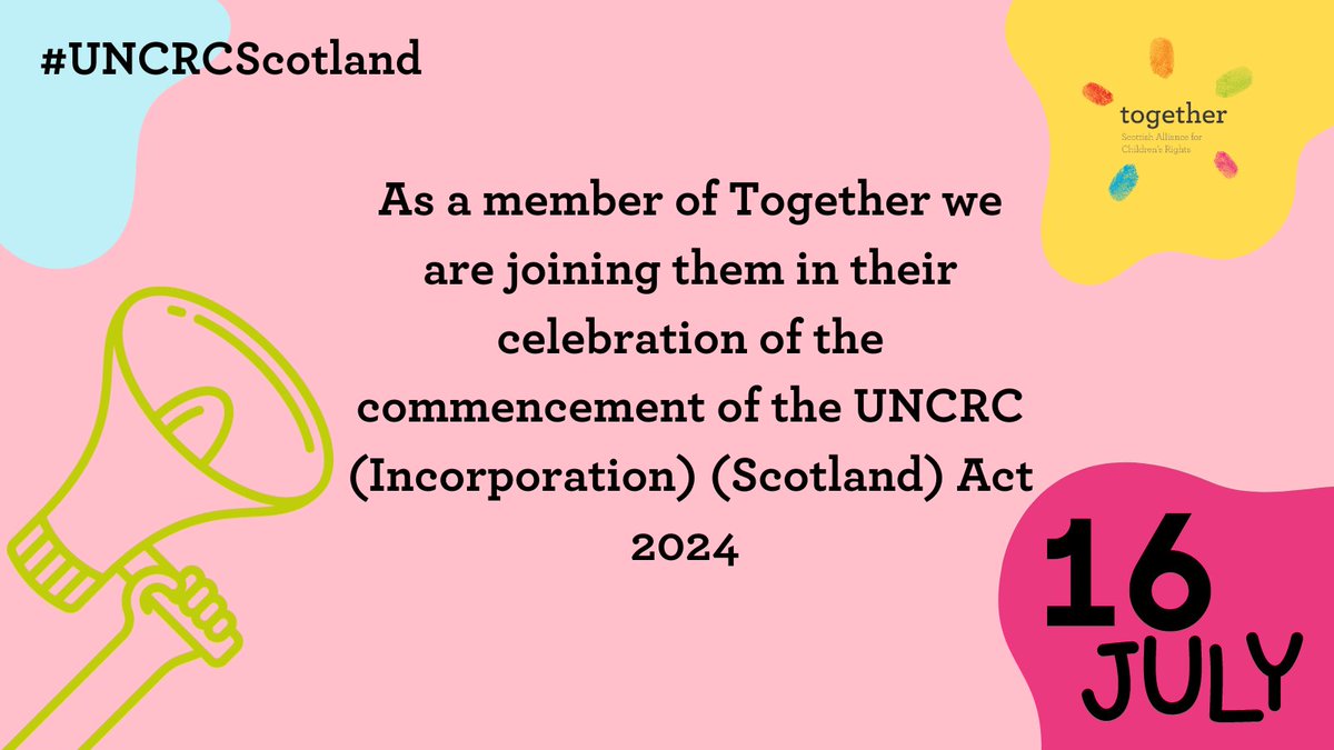 GCVS_PandE's tweet photo. A historic day for #childrensrights!
 #UNCRCScotland is now law in Scotland 🎉 
This is a huge step towards ensuring children's voices are heard and their rights are respected &amp; protected.  
To all the children and young people who campaigned to make this a reality - thank you ✨ https://t.co/p2kH9MJTxh