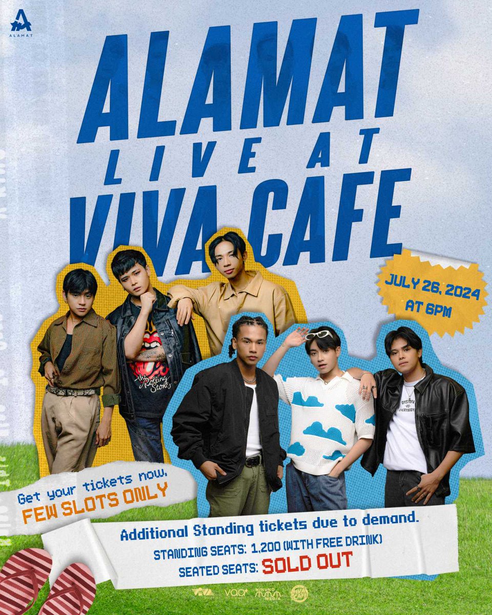Due to high demand, we're opening up limited standing slots for the ALAMAT July Gig at Viva Cafe!

🗓️ July 26, 2024, 6PM 
📍 Viva Cafe, Cyberpark 1, Araneta City, Cubao, Quezon City

Ticket price:
Standing: 1200 (free drink)

Get them here:  forms.gle/3fVTa2wF1hsn9d…

#ALAMAT