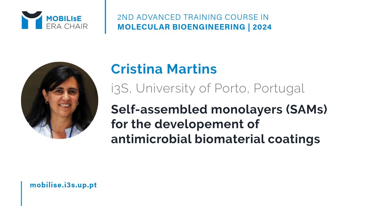 MOBILIsE_EU's tweet photo. 📢Introducing Dr Cristina Martins as a lecturer at our course!  She is the leader of the BioEngineered Surfaces group @i3S_UPorto and an expert on nanoscaled biomaterials coatings. @MOBILIsE 

📷Early-bird registrations until the 3rd Sept: https://t.co/G1mPl0P6Me https://t.co/5VecJ1VWie