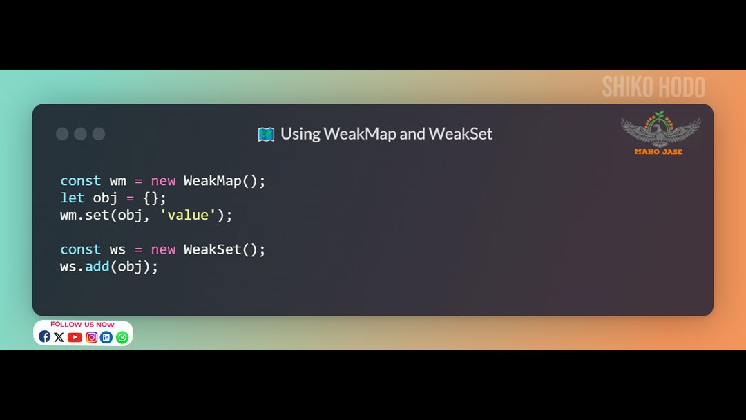 mahojase's tweet image. What’s your use case for WeakMap or WeakSet? 🗺️
.
.
.
#JavaScript #WeakMap #WeakSet #ES6 #Coding #WebDevelopment #Programming #JavaScriptTips #FrontEndDevelopment #WebDev