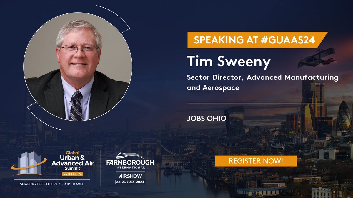 Tim Sweeney, Sector Director for Advanced Manufacturing &amp; Aerospace at <a href="/JobsOhio/">JobsOhio</a>, will be speaking at #GUAAS24!

He will provide his expertise on the panel: Roadmaps by Region: A conversation between the United Kingdom, South Korea, &amp; USA on making #AAM operational.
#FIA2024