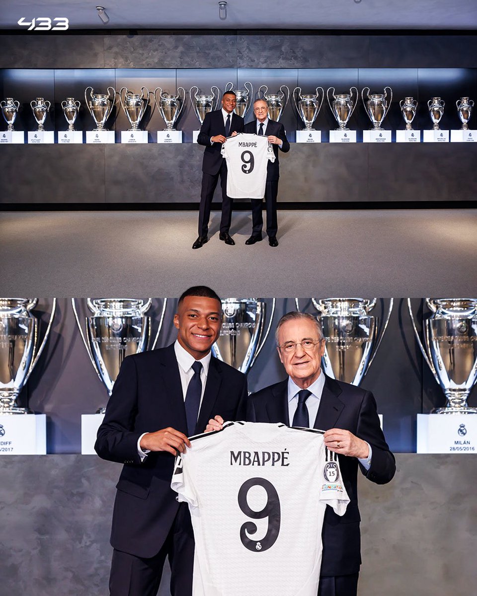 433's tweet image. Mbappé's story at Real Madrid has begun 🇫🇷⚪