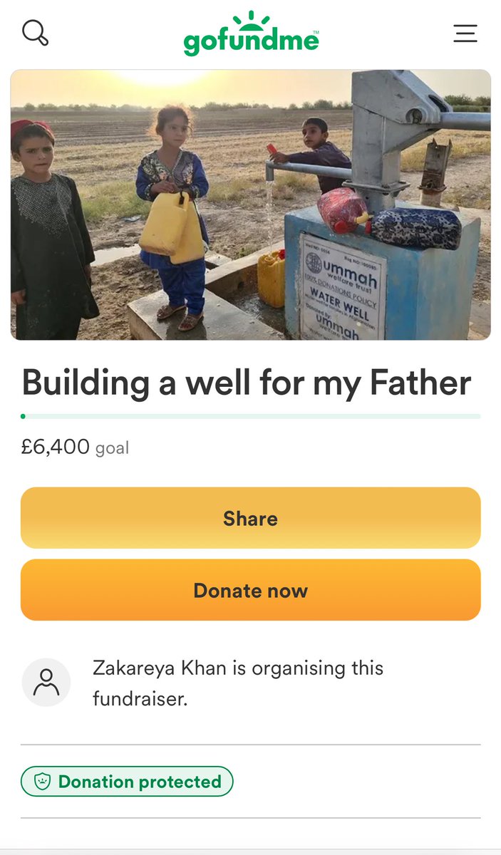 Assalamualakium, I am currently raising money to build a well in Afghanistan in my Fathers name who passed away last week. Inna lillahi wa inna ilayhi raji'un gofund.me/f8532b21