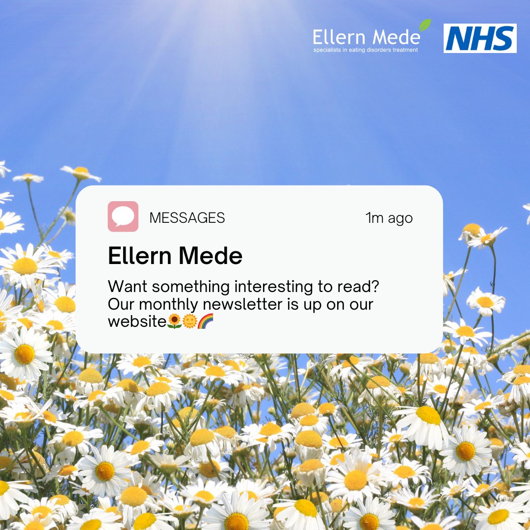 Update: Our Monthly Newsletter is out! 

Check it out on our website, found under 'News' 

#ellernmede #nhs #newsletter #edrecovery #mentalhealth #mentalhealthhospital #support #help #update