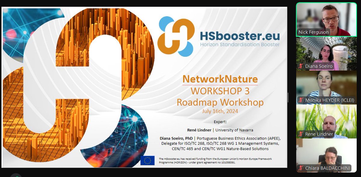 ▶️The <a href="/HSboosterEU/">HSboosterEU</a> Workshop with <a href="/NetworkNatureEU/">NetworkNature</a> has started!

📣Join us in the #TaskForce Workshop, summarising 2⃣ webinars from May!

🔎 We'll review #NBS challenges, risks, and priorities, and prepare projects for #standardisation within CEN/TC 465 "Sustainable and Smart