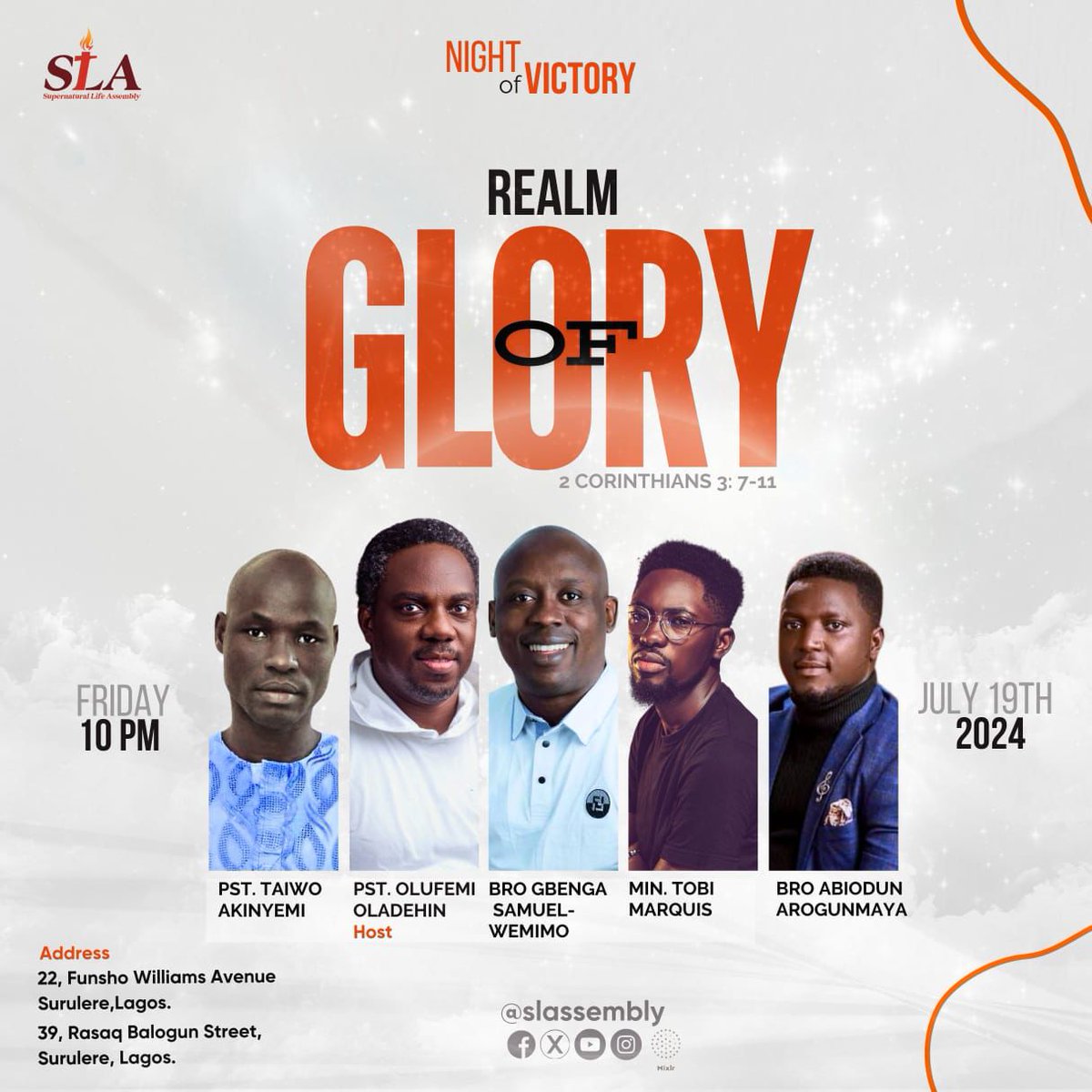 GbengaWemimo's tweet photo. 19th and 20th July
10 pm and 10 am
Venue: Supernatural Life Assembly
Hosts: Pastor @femioladehin and @eyitayofelix 
We are gathering unto the Lord, to feast with The Holy Spirit https://t.co/VTTaMIv3eK