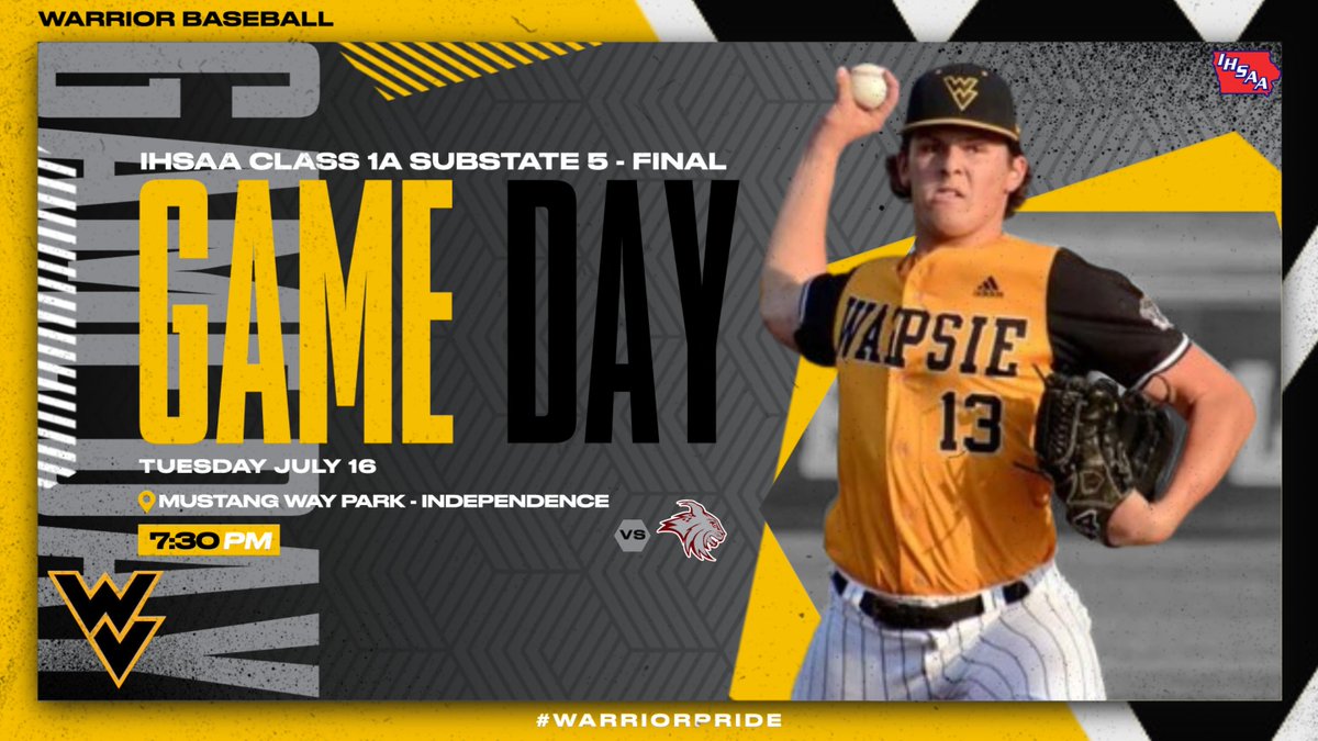1 game from a date with state!

⚾️ Postseason Baseball
🏆 IHSAA 1A Substate 5 Final
#7 WV 🆚 North Linn
🏟️ Mustang Way Park
📍 Independence
⏰ 7:30
🎟️ ONLINE ONLY iahsaa.org/tickets
📊 Gamechanger
📻 <a href="/KWAYWaverly/">KWAY</a> 99.3 FM
💻 youtube.com/live/hw5-I_1dU…
#WarriorPride #WVBB #iahsbb
