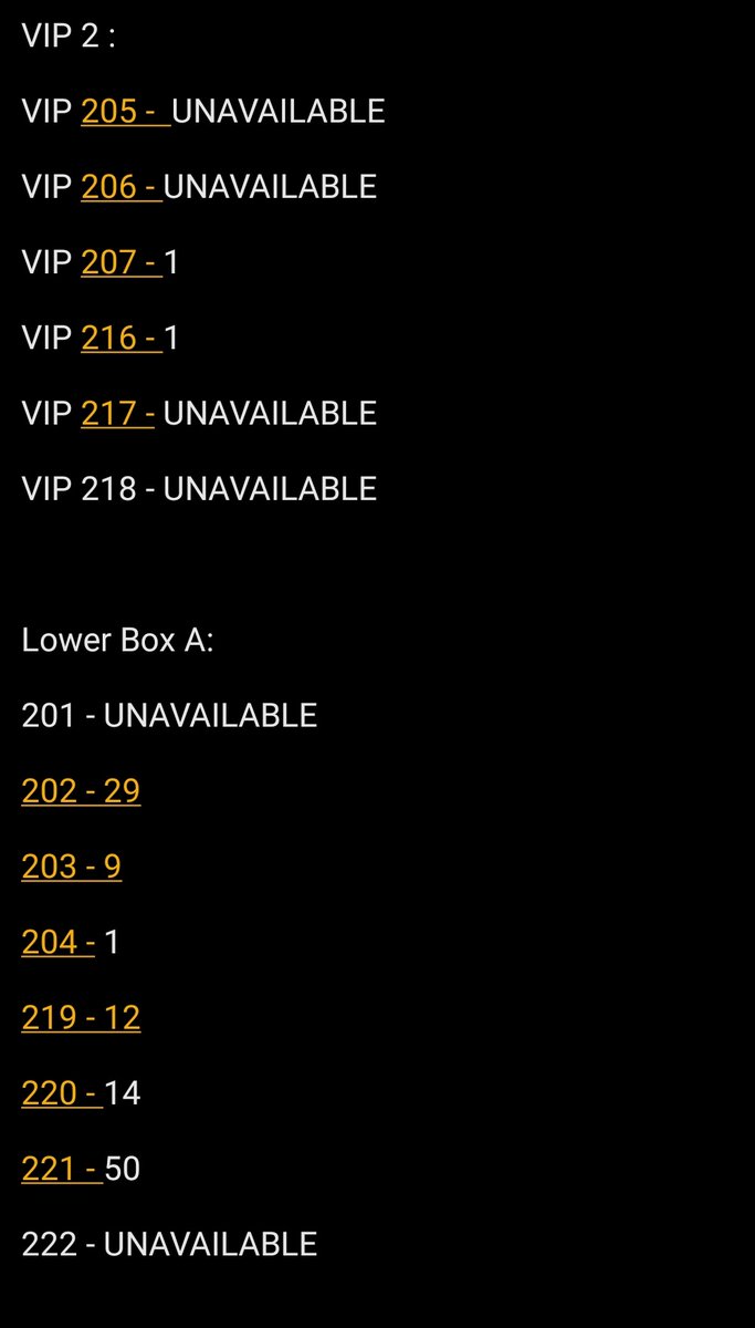 seulryeji's tweet photo. Born to Be Manila available seats (July 16)

VIP 2 - 2
LBA - 115
LBB Prem - 414
LB Reg - 303
UB Prem - 166
UB Reg - 309
GA - 44

Total: 1,353 https://t.co/HfBL4MjRDV