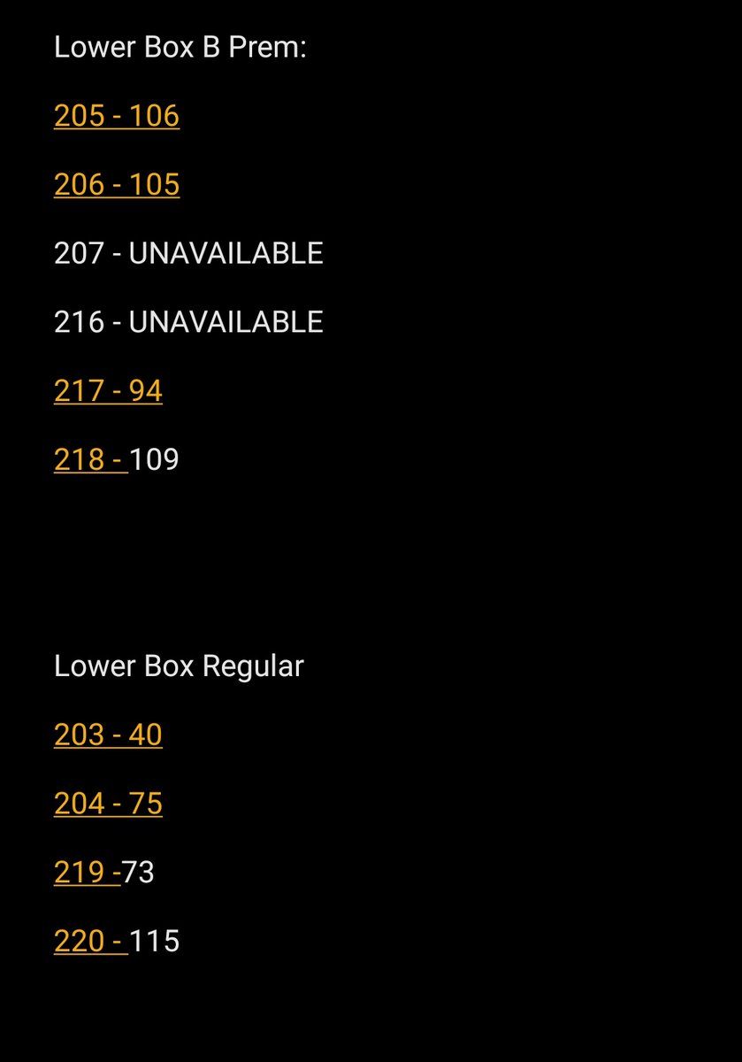 seulryeji's tweet photo. Born to Be Manila available seats (July 16)

VIP 2 - 2
LBA - 115
LBB Prem - 414
LB Reg - 303
UB Prem - 166
UB Reg - 309
GA - 44

Total: 1,353 https://t.co/HfBL4MjRDV