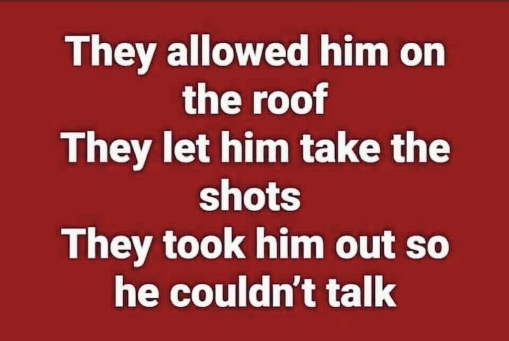 Too many unanswered questions. 

Who believes the assailant was allowed on that roof and they allowed Trump to be fired upon? 🙋‍♂️