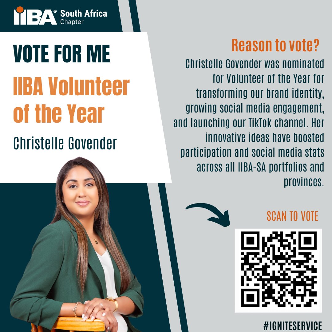 IIBASA's tweet photo. π Meet our Volunteer of the Year nominees ( Part 1)
Vote for your favorite volunteer: https://t.co/TYGiZuCqPL or Scan the QR code below.
ποΈ Voting deadline: July 21st at 20h00 SAST
#IgniteService #VolunteerAppreciation https://t.co/We4suWSsEr