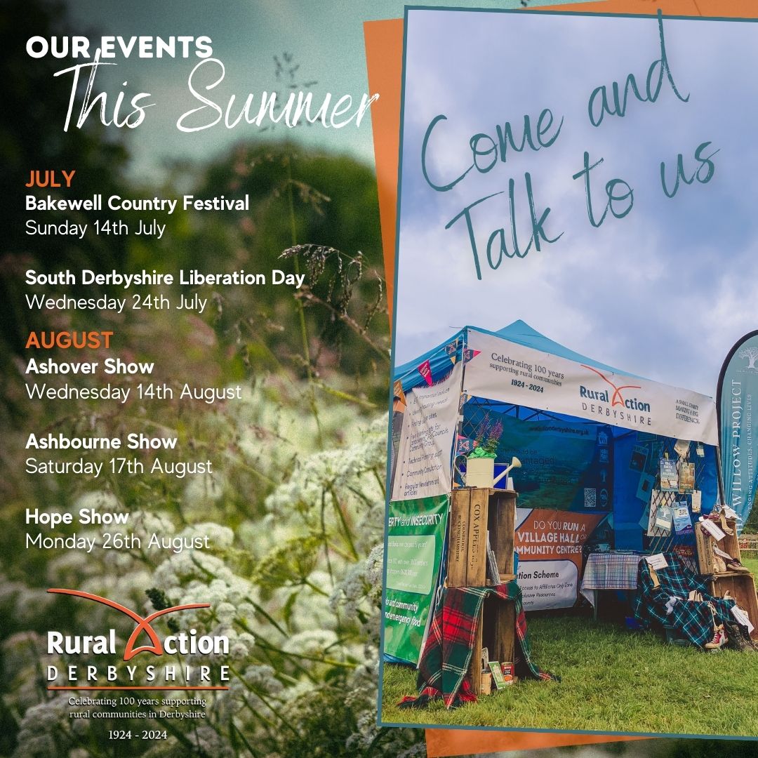 We’re at events around Derbyshire this summer!

Come see us to discuss our work fighting rural poverty, digital exclusion, domestic violence, and more. Your support makes a difference!

See where we'll be next:
ruralactionderbyshire.org.uk/come-see-us

#DerbyshireEvents #CommunitySupport #JoinUs