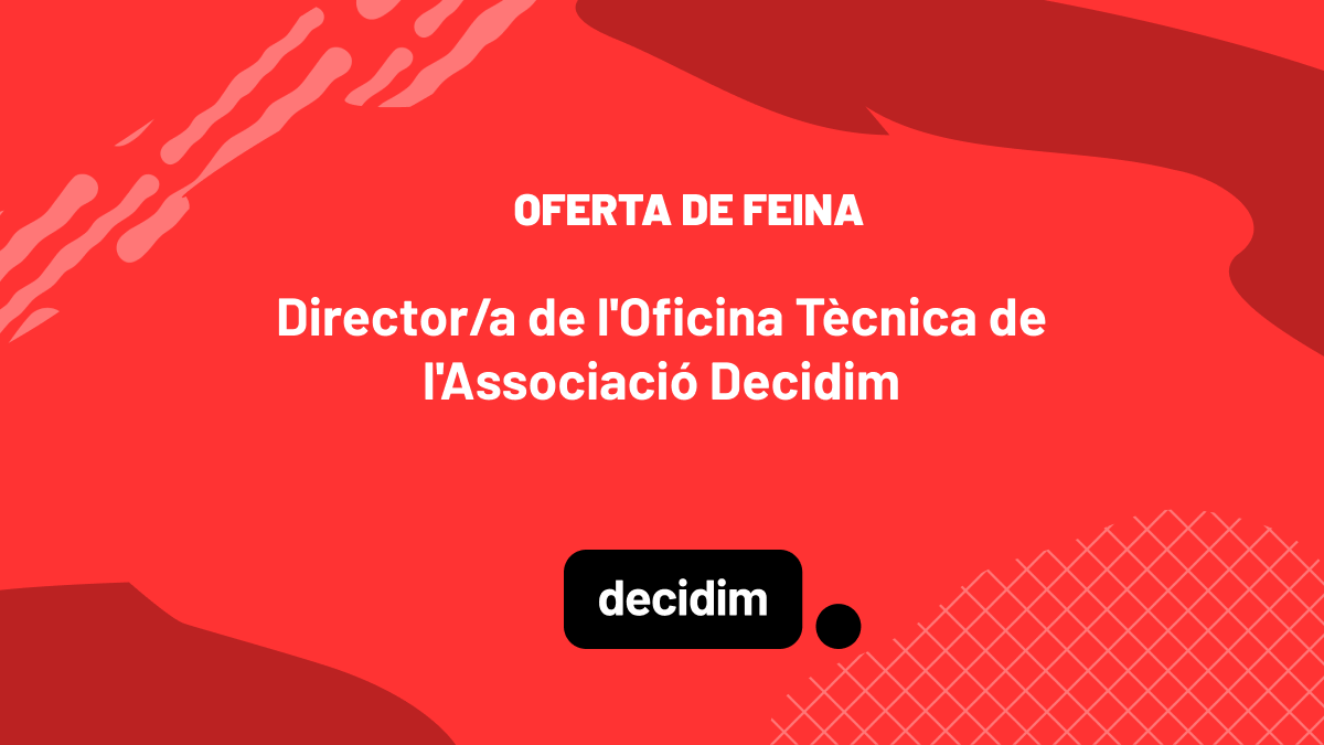 📣 #OfertaDeFeina

Estem buscant una persona amb visió i lideratge que vulgui treballar com a Director/a de l'Oficina Tècnica de l'Associació Decidim.

ℹ️ Més informació a: decidim.org/blog/2024-07-1…