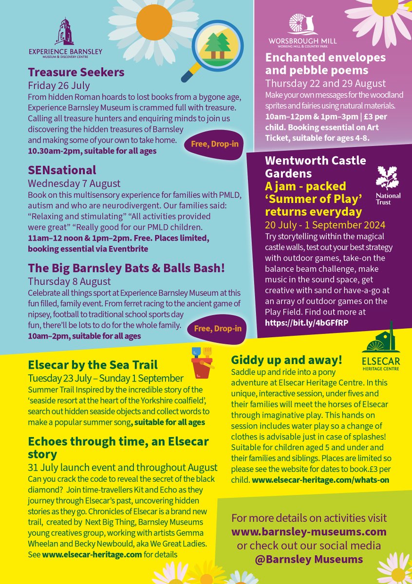 Please see the attached posters for activities taking place across Barnsley Museums this Summer. Thank you.